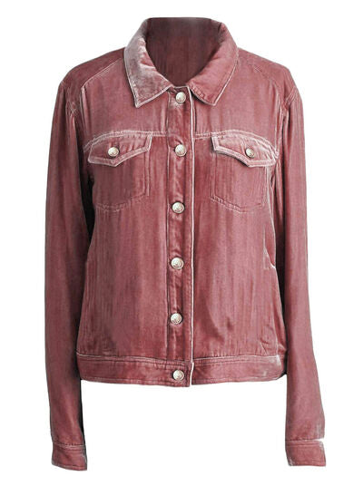Women's Casual Velvet Button-Up Long Sleeve Jacket
