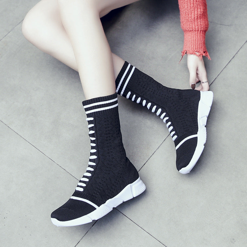 Autumn European Style Chunky Sole Knit Boots for Women