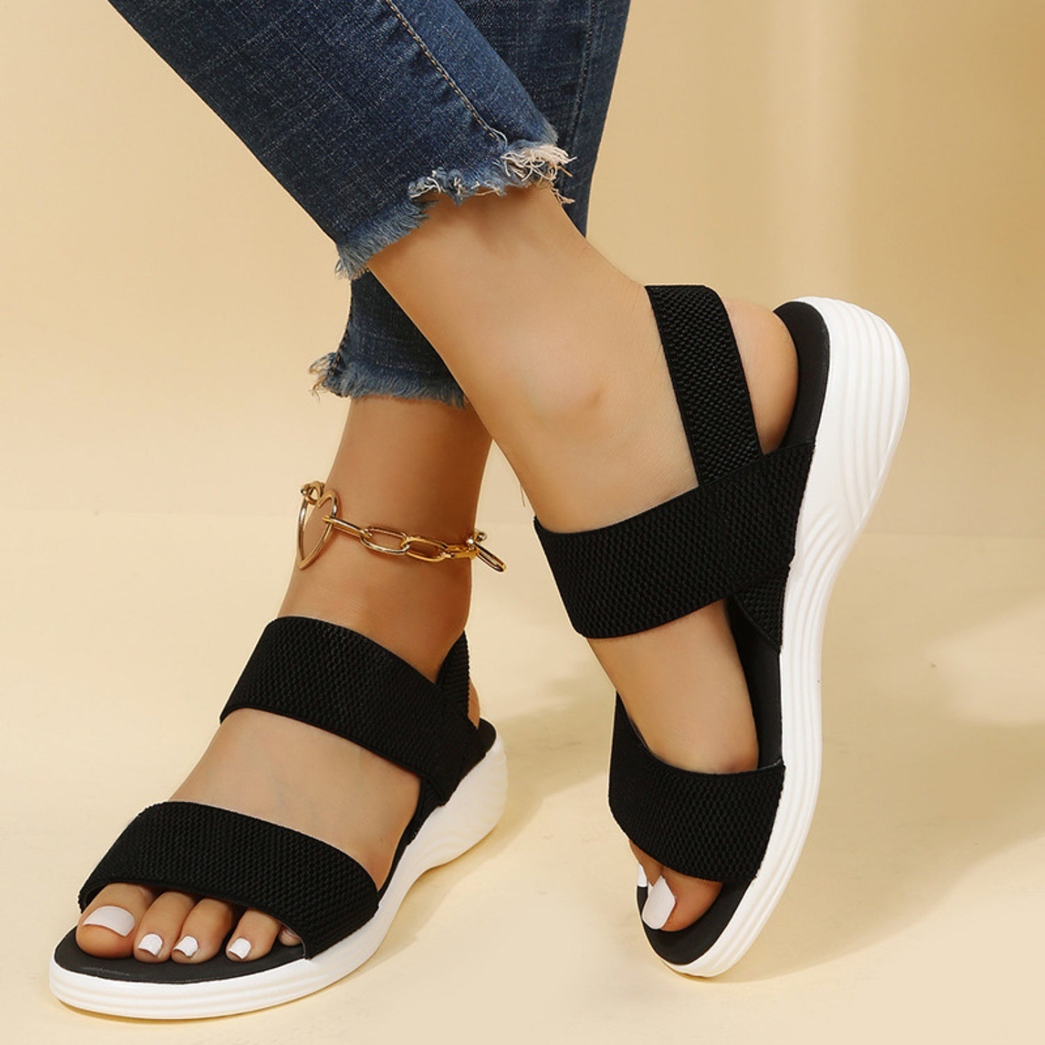 Women Open Toe Elastic Strap Sandals With Low Heel Comfort - Image 4