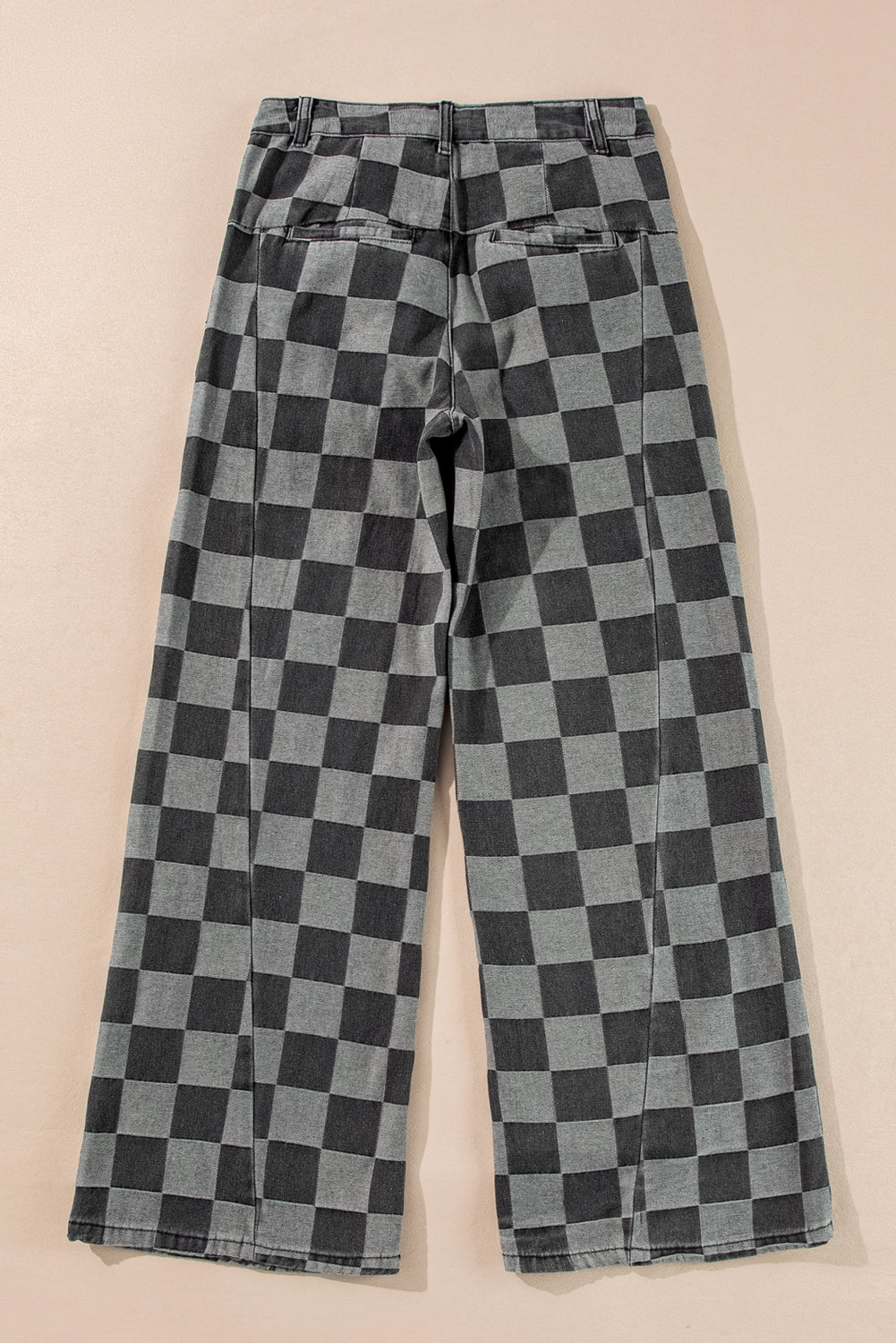 112 Dusk Blue Checkered Wide Leg Jeans | Light Wash