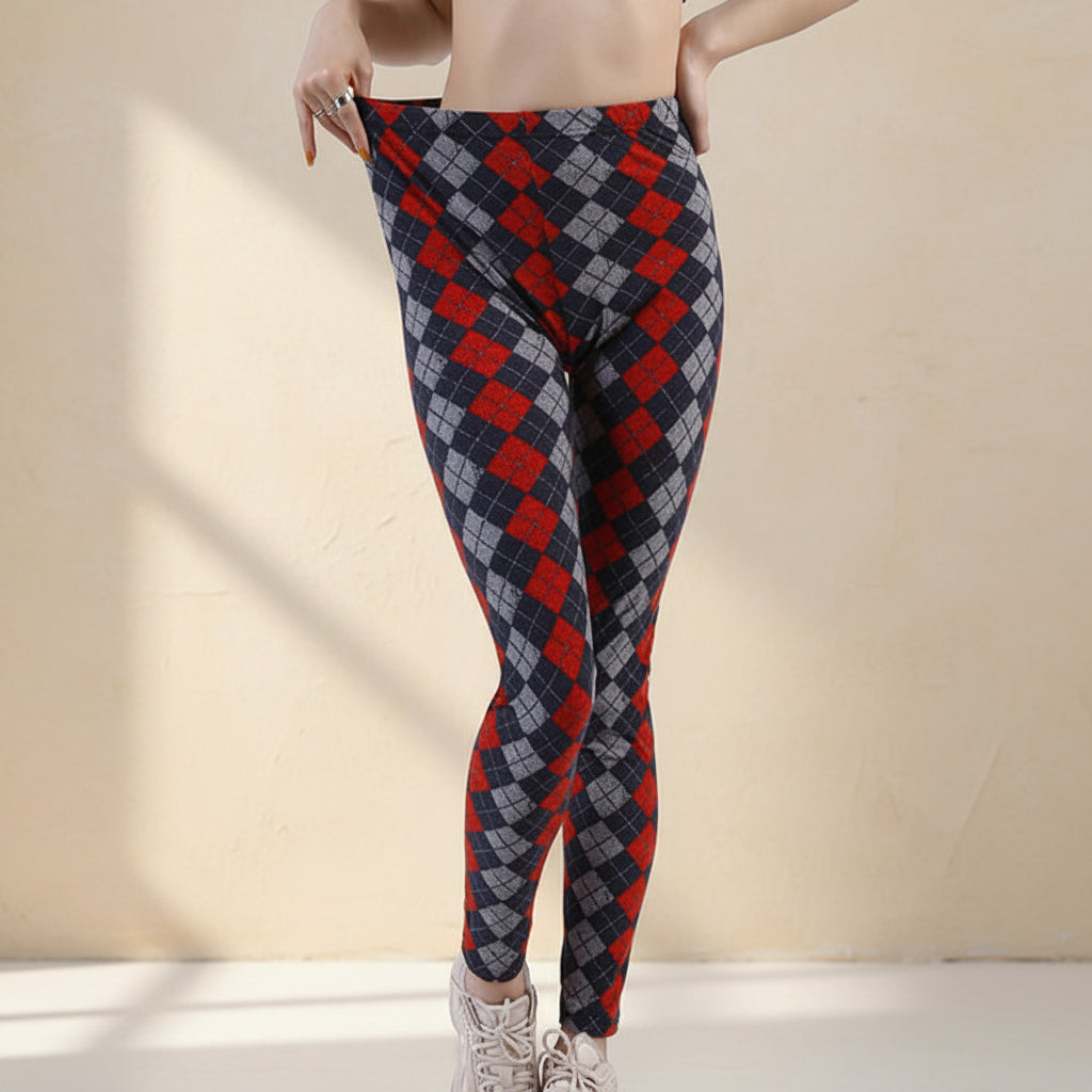 Women’s Plaid Yoga Leggings Mid Waist Push-Up Tapered Pants