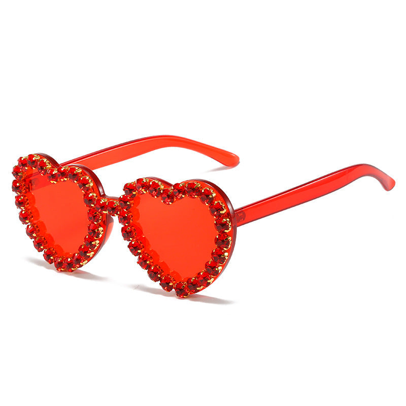 Peach Heart Rhinestone Sunglasses Y2K Aesthetic Shades