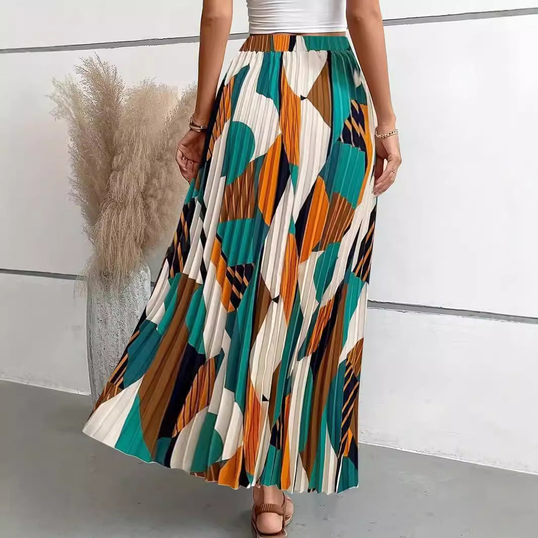 Geometric Print A-Line Midi Skirt for Women - Modern Artistic Style
