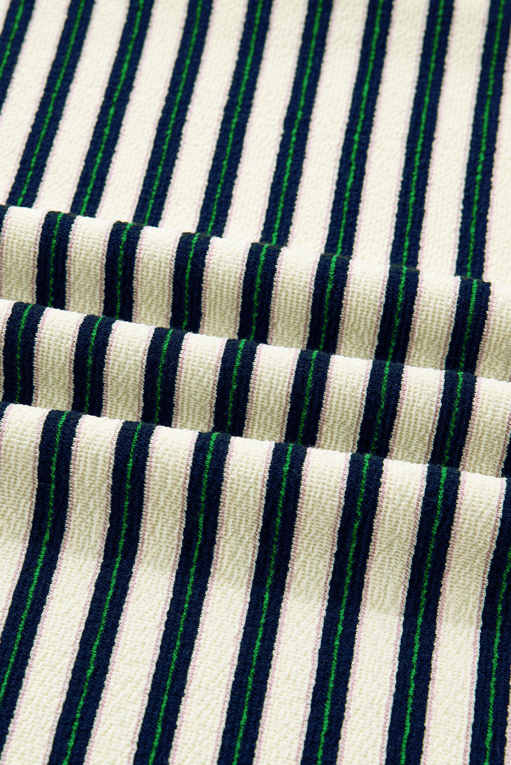 Women's Striped Zip-Up Collared Long Sleeve Top with Contrast Trim