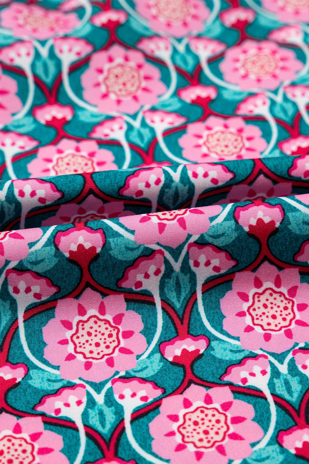 Floral Abstract V-Neck Puff Sleeve Top in Sachet Pink