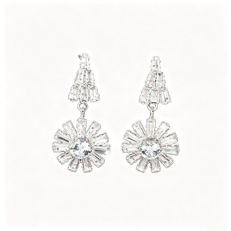 Womens Sweet Floral Rhinestone Stud Earrings,Costume Earrings For Daily Party Wear