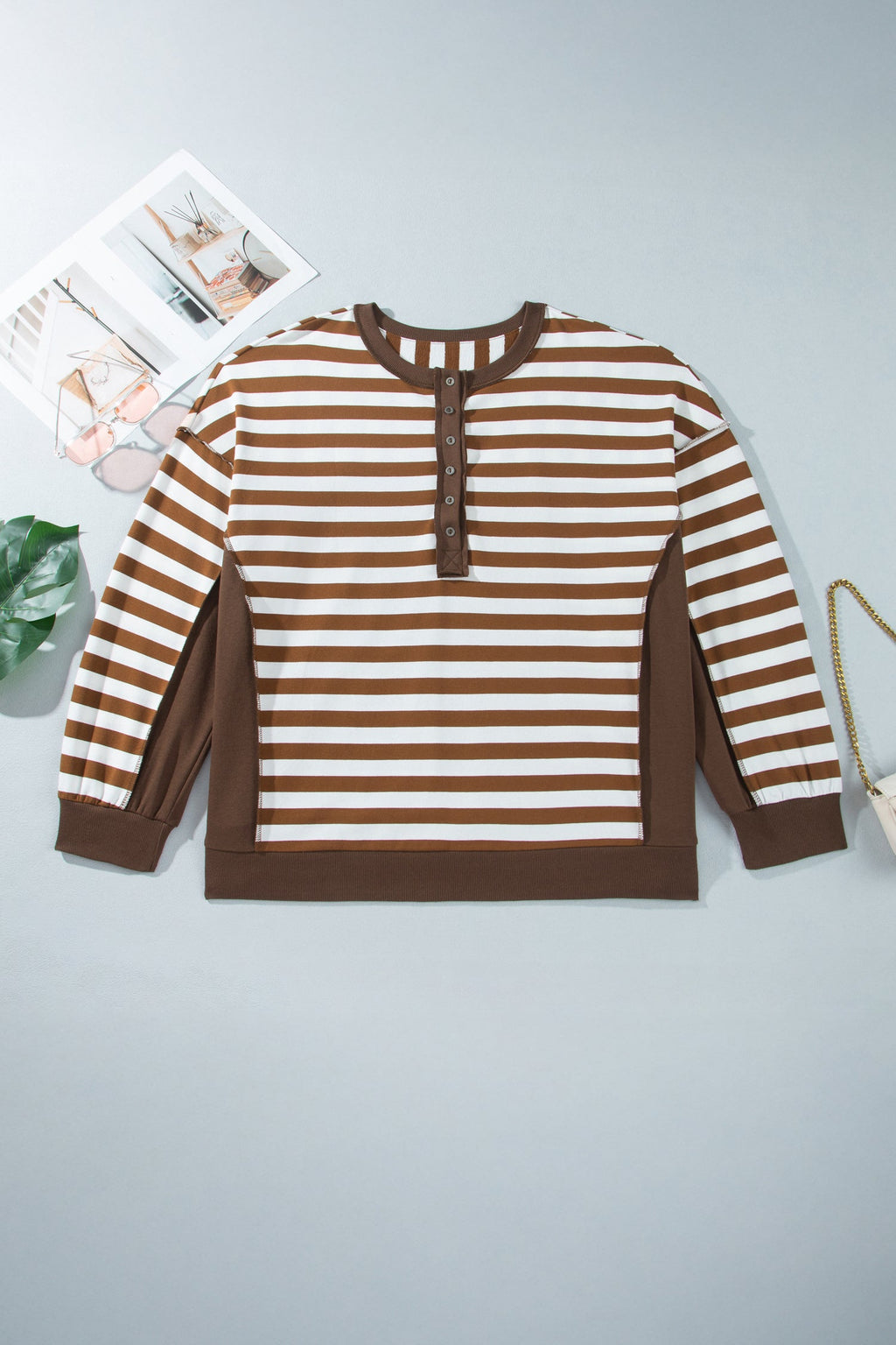 Plus Size Stripe Colorblock Exposed Seam Sweatshirt