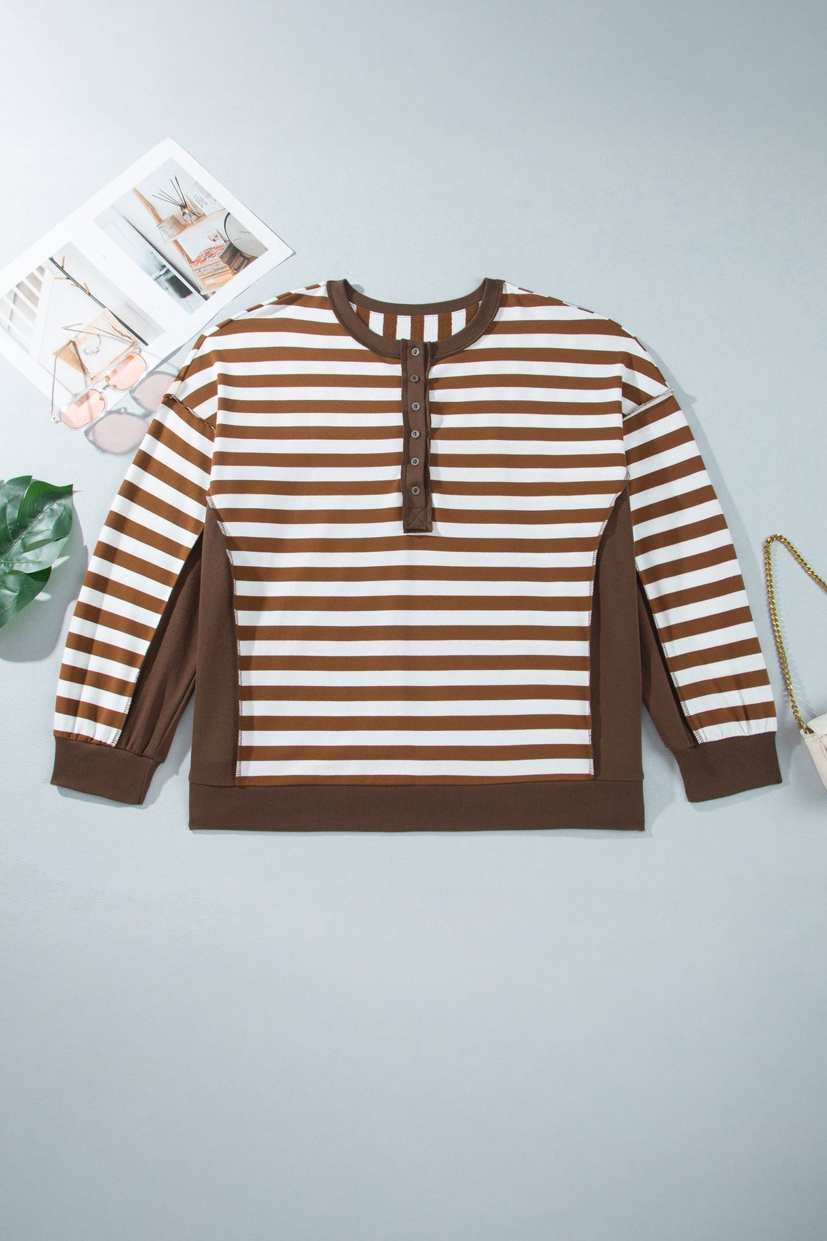 Plus Size Stripe Colorblock Exposed Seam Sweatshirt