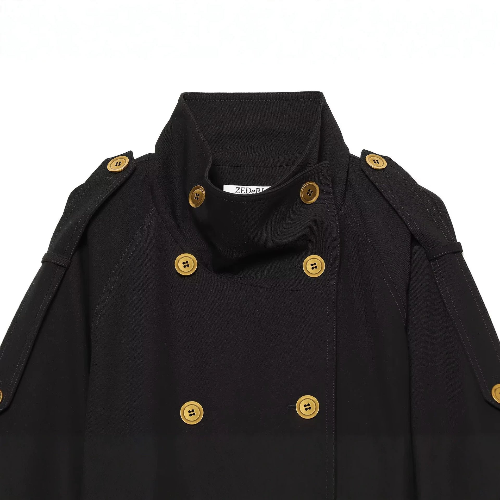 Cropped Double-Breasted Jacket with Gold Hardware