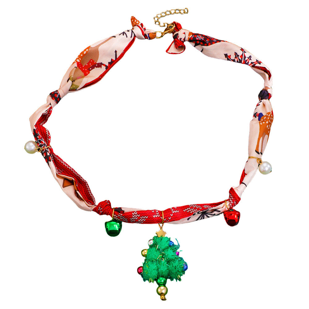 European And American Cross-Border Jewelry Personalized High-End Christmas Tree Elk Santa Bell Pendant Silk Scarf Necklace