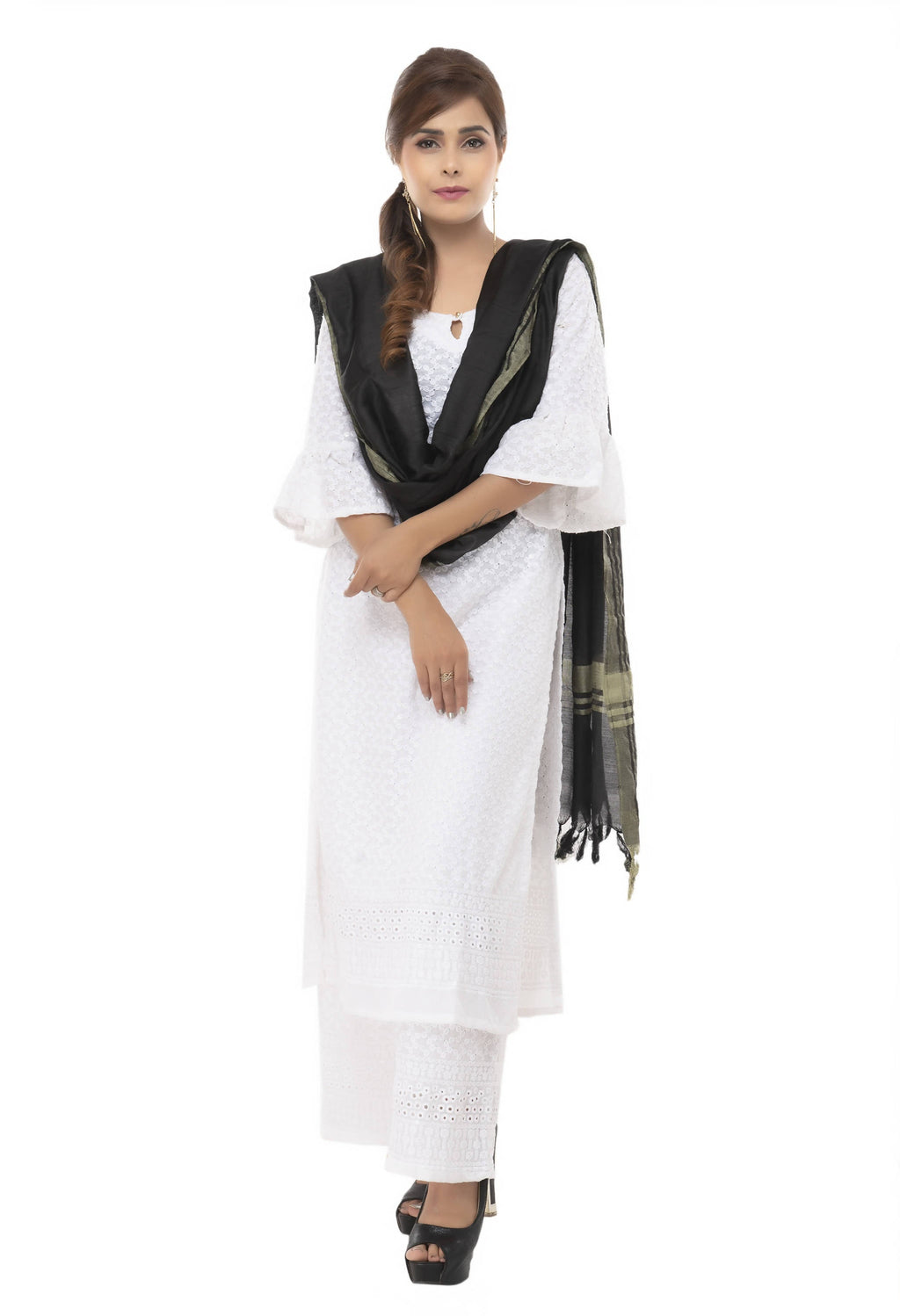 Black Slub Cotton Dupatta - Lightweight Ethnic Scarf