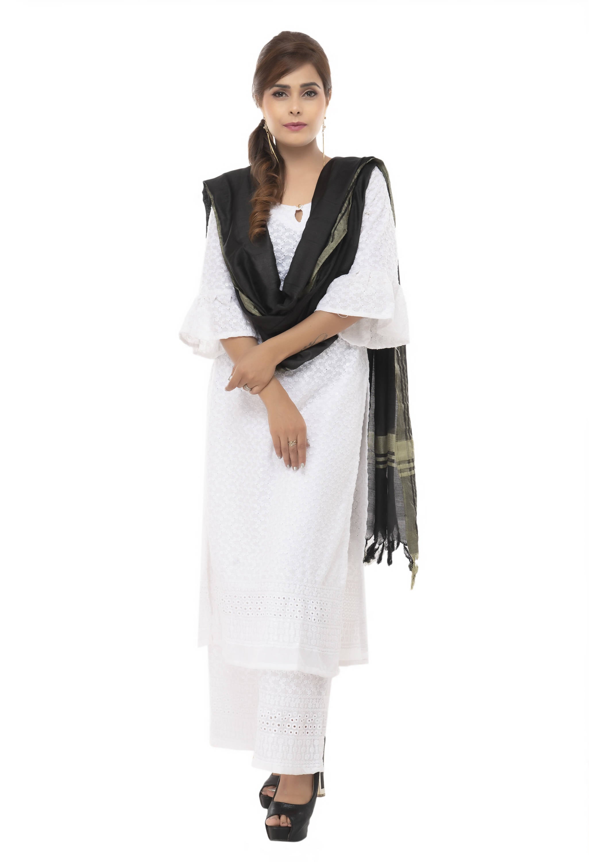 Black Slub Cotton Dupatta - Lightweight Ethnic Scarf