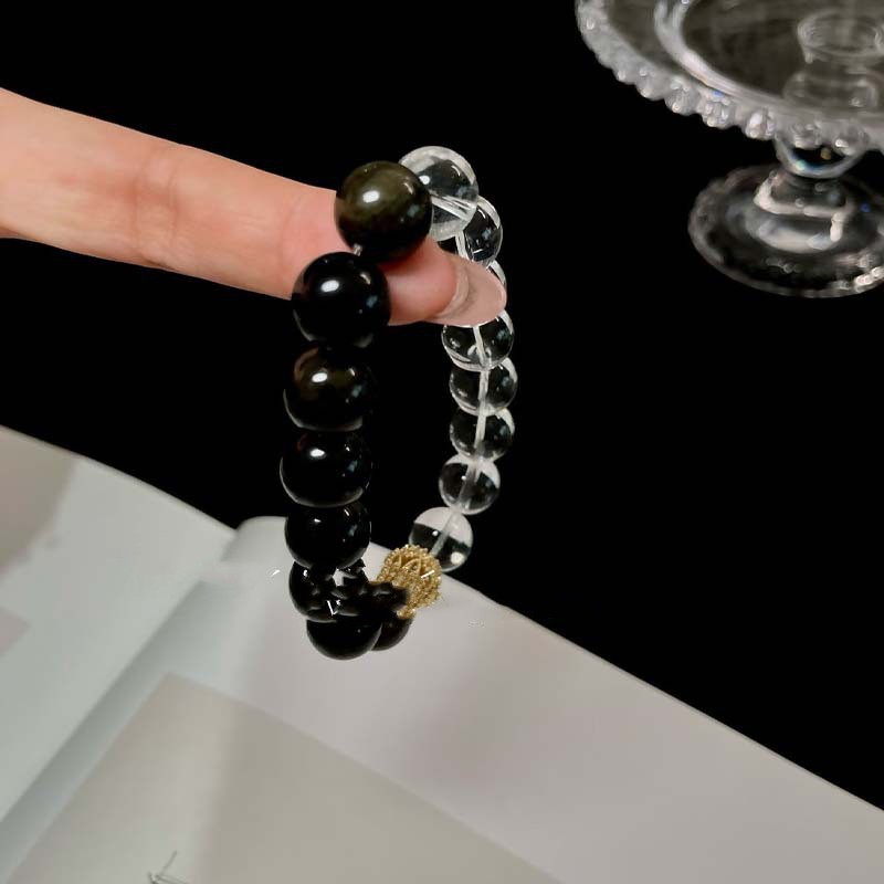 Natural Crystal Bracelet With Black Onyx Lucky Beads