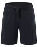 Black shorts with drawstring on a white background