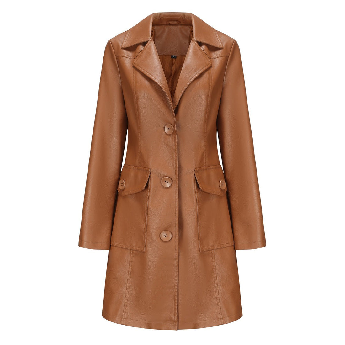 Women's Long Leather Trench Coat Button Front Outerwear
