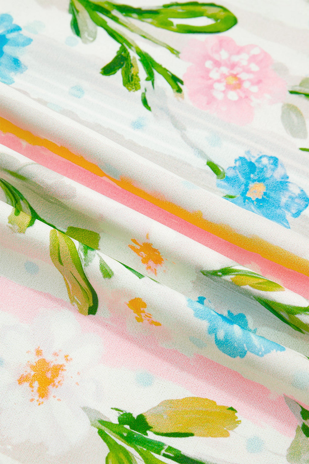 Floral Shift Dress with Stripe Trim and Button Down Front