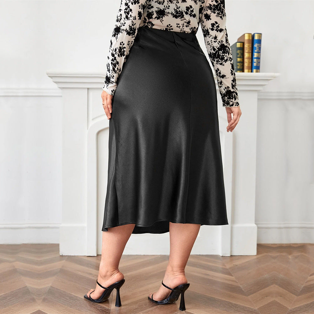 High Waist Satin A-Line Skirt Elegant Commuter Midi