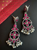 Pink Monalisa stone oxidized ethnic brass earrings for women