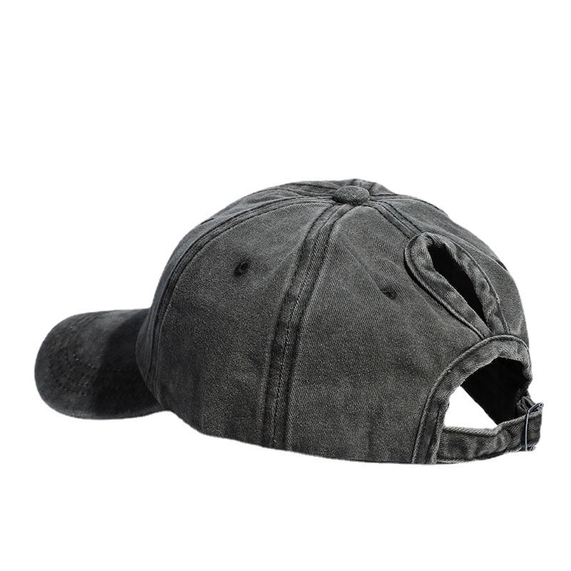 Women's Washed Cotton Curved-Brim Sun Hat with Hair Extensions