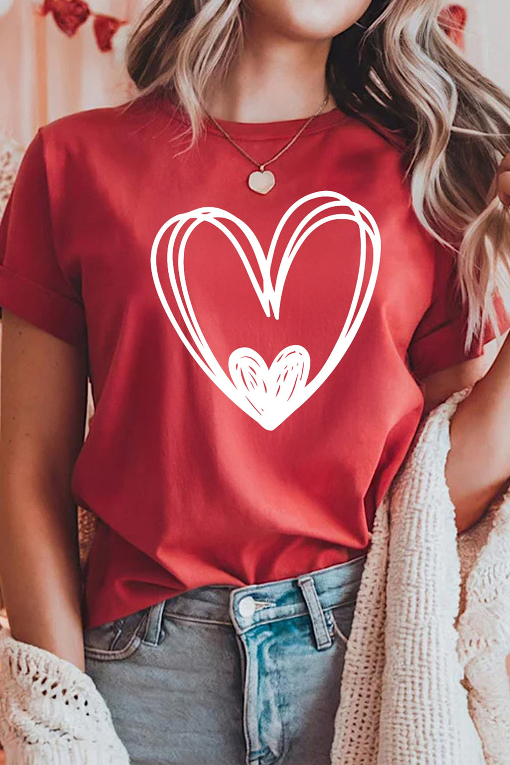 Red Hand Drawn Heart Valentine's Day T-Shirt | Cotton Blend Tee