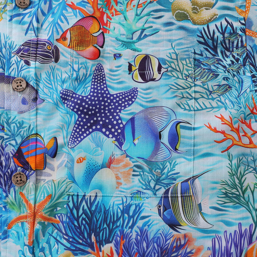 Hawaiian Shirt For Men Underwater Wonderland Button-down Shirt Short Sleeve 100% Cotton Shirt By Cigar