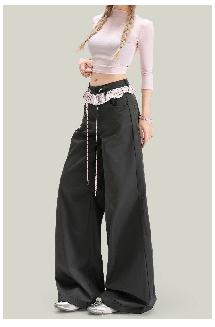 Women’s Vintage Style Wide Leg Casual Pants with Striped Trim - Image 3
