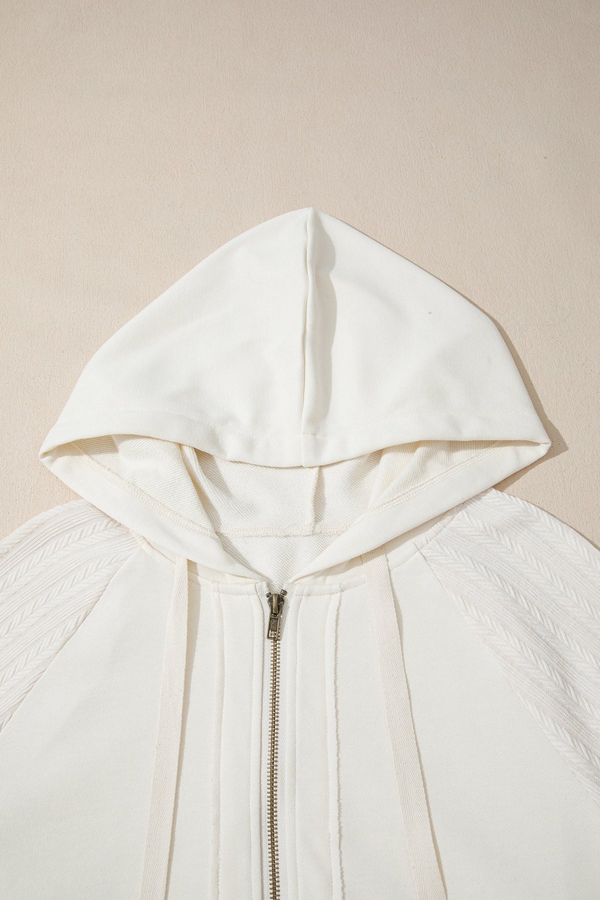 Solid Half-Zip Textured Patchwork Sleeve Hoodie