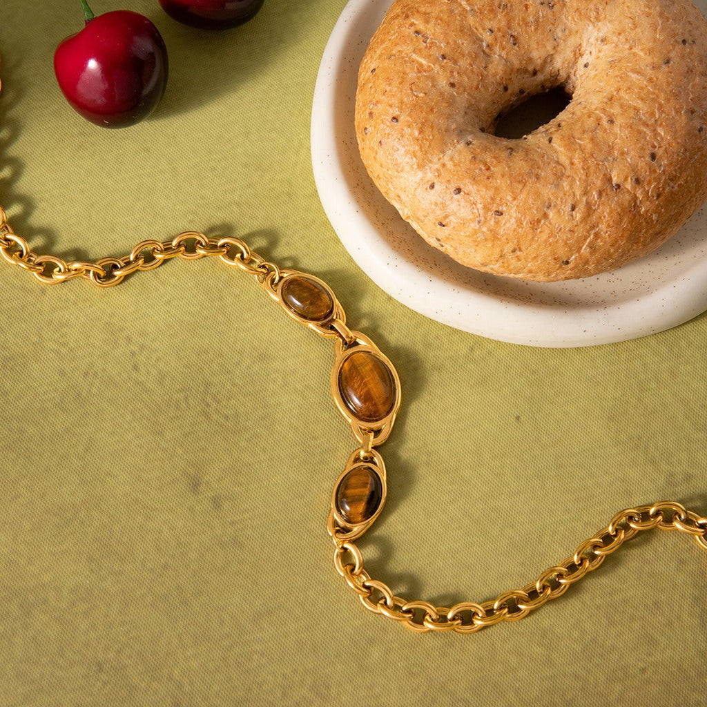 Tiger's Eye 18K Gold-Plated Titanium Steel Pendant Necklace