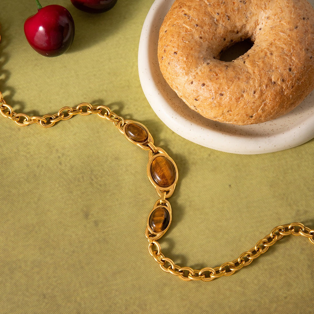 Tiger's Eye 18K Gold-Plated Titanium Steel Pendant Necklace