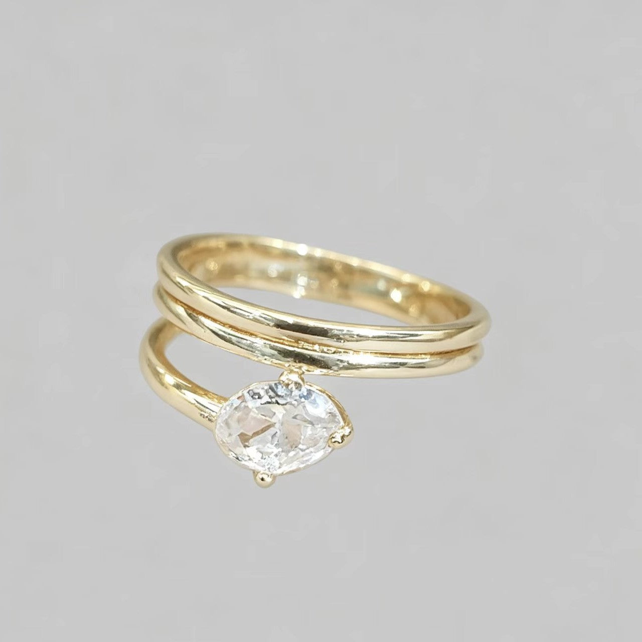 Gold Asymmetrical Zircon Geometric Ring for Women