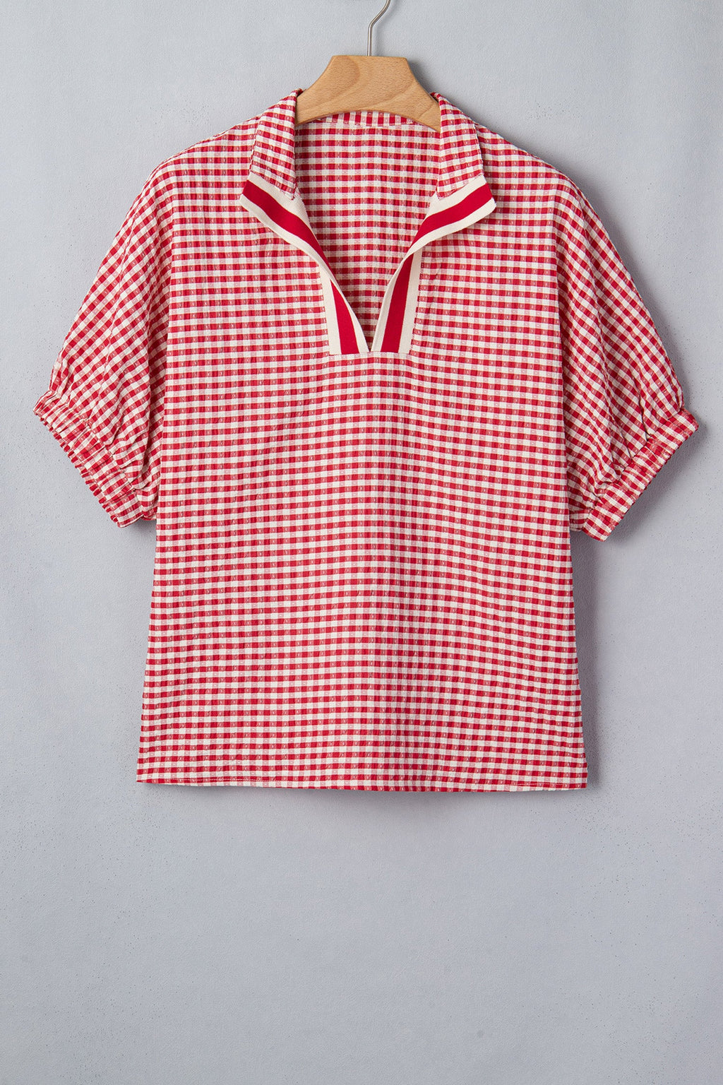 Wynter Sleeve Colorblock Trim Blouse in Red and White Plaid