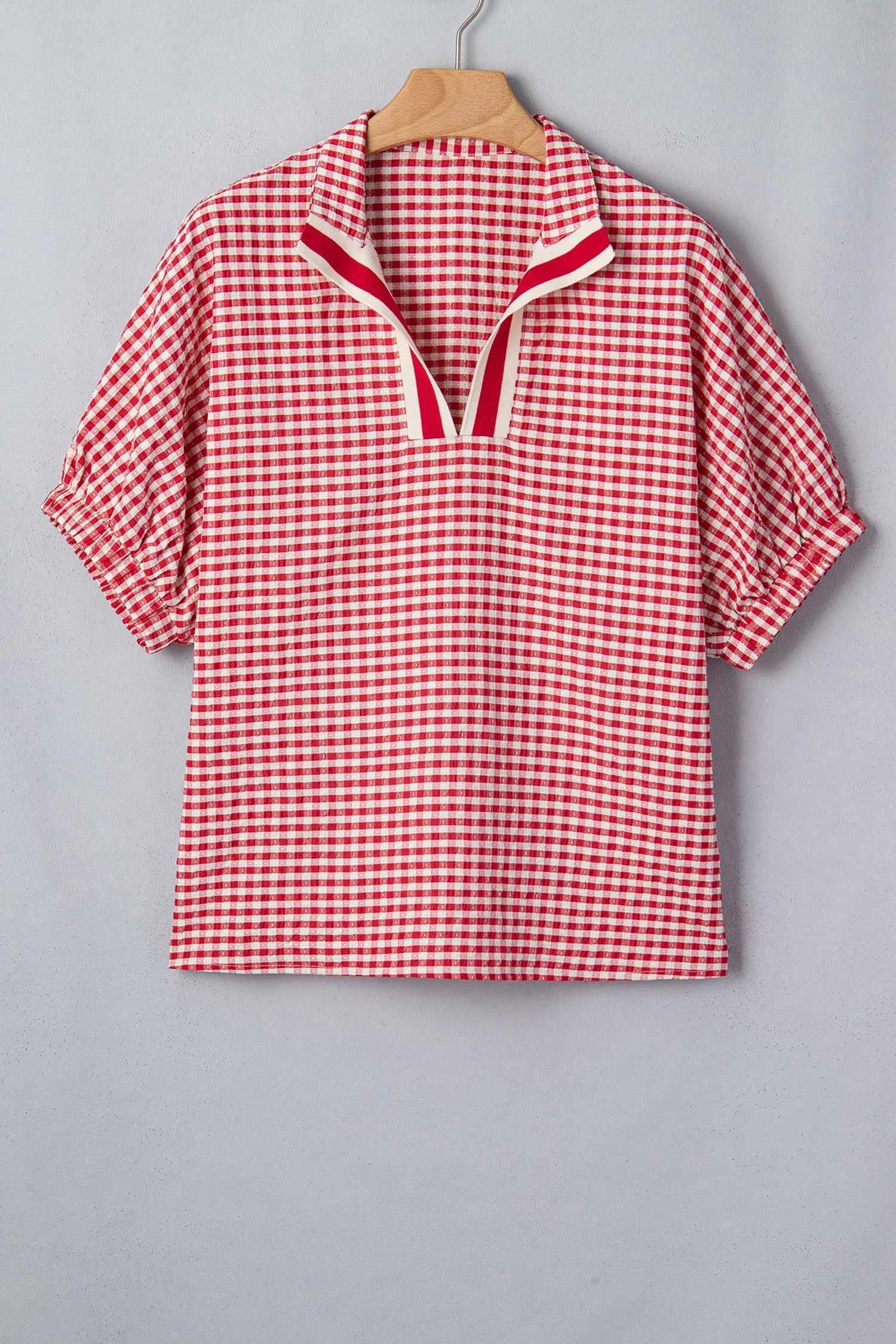 Wynter Sleeve Colorblock Trim Blouse in Red and White Plaid
