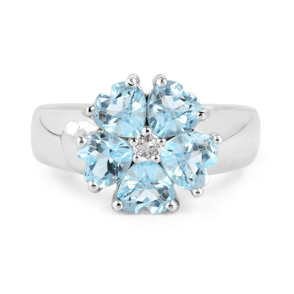 2.58 Carat Genuine Blue Topaz and White Topaz .925 Sterling Silver Ring