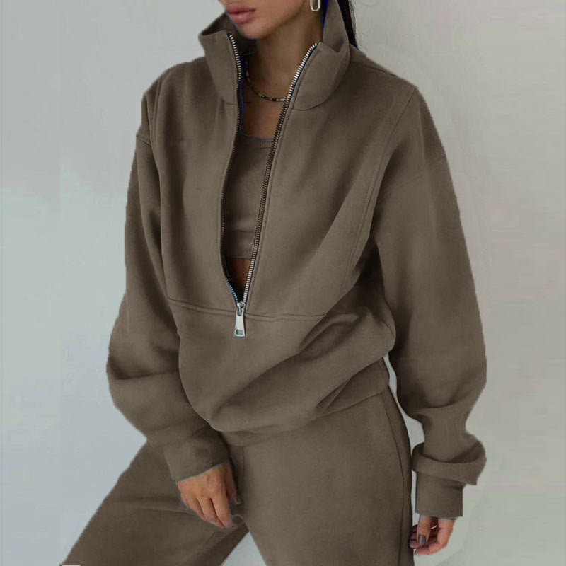 Women's 2-Piece Zip Neck Sweatshirt and Slim Fit Pants Set - Image 5