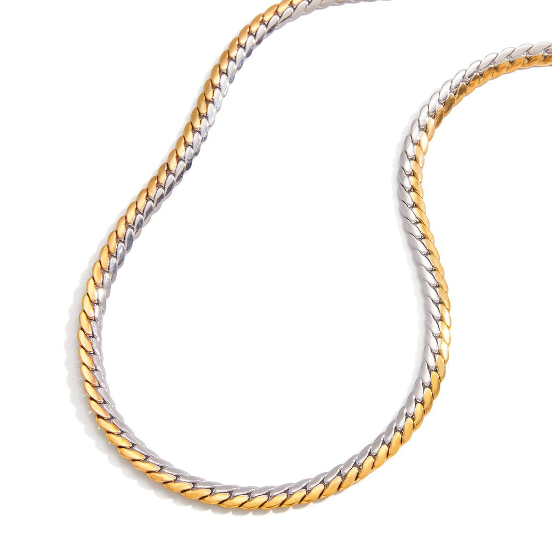 Luxury two-tone 18K gold and S925 silver chain necklace featuring mixed-metal design