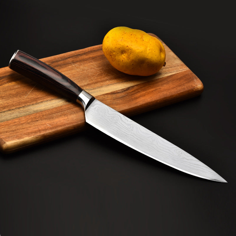 Professional Damascus Pattern Chef Knife Silver Dark-Brown