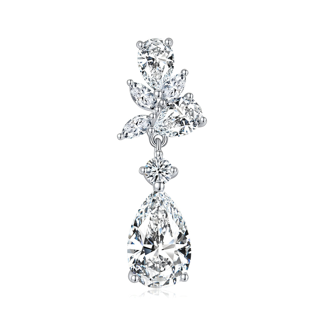 S925 Sterling Silver Pear Cut Moissanite Floral Cluster Drop Earrings