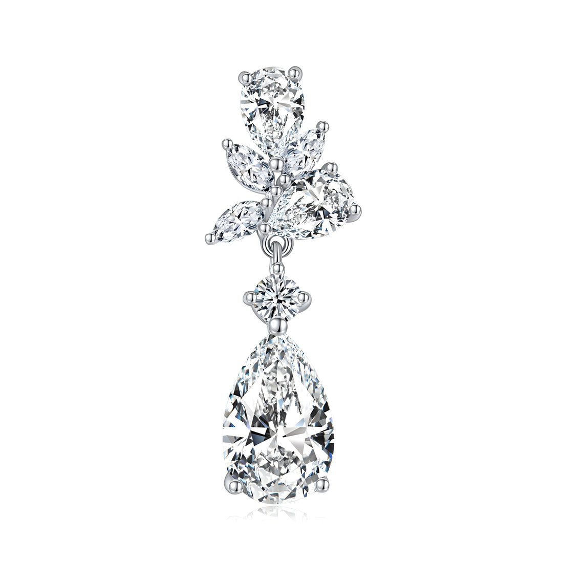 S925 Sterling Silver Pear Cut Moissanite Floral Cluster Drop Earrings