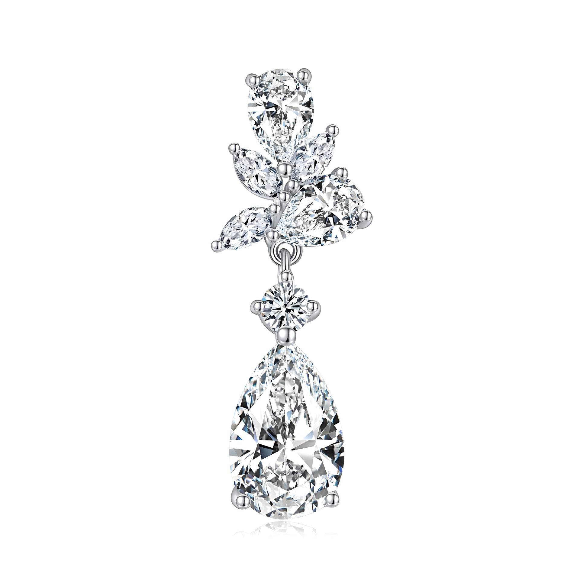 S925 Sterling Silver Pear Cut Moissanite Floral Cluster Drop Earrings
