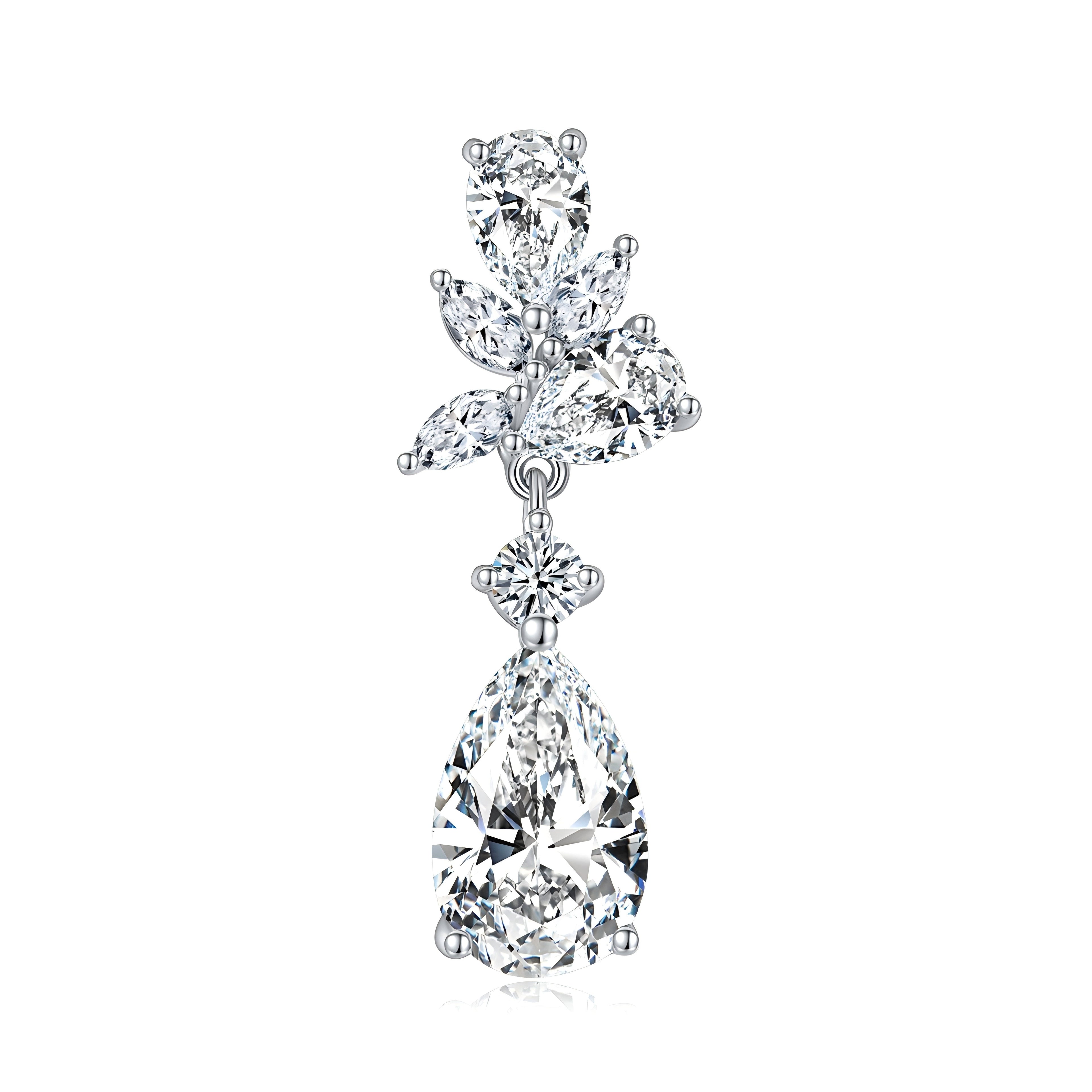 S925 Sterling Silver Pear Cut Moissanite Floral Cluster Drop Earrings