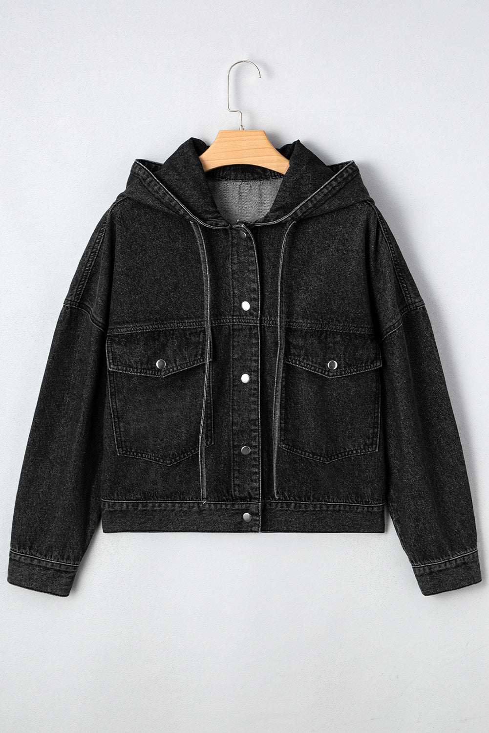 Sage Pocket Drop Shoulder Hooded Denim Jacket