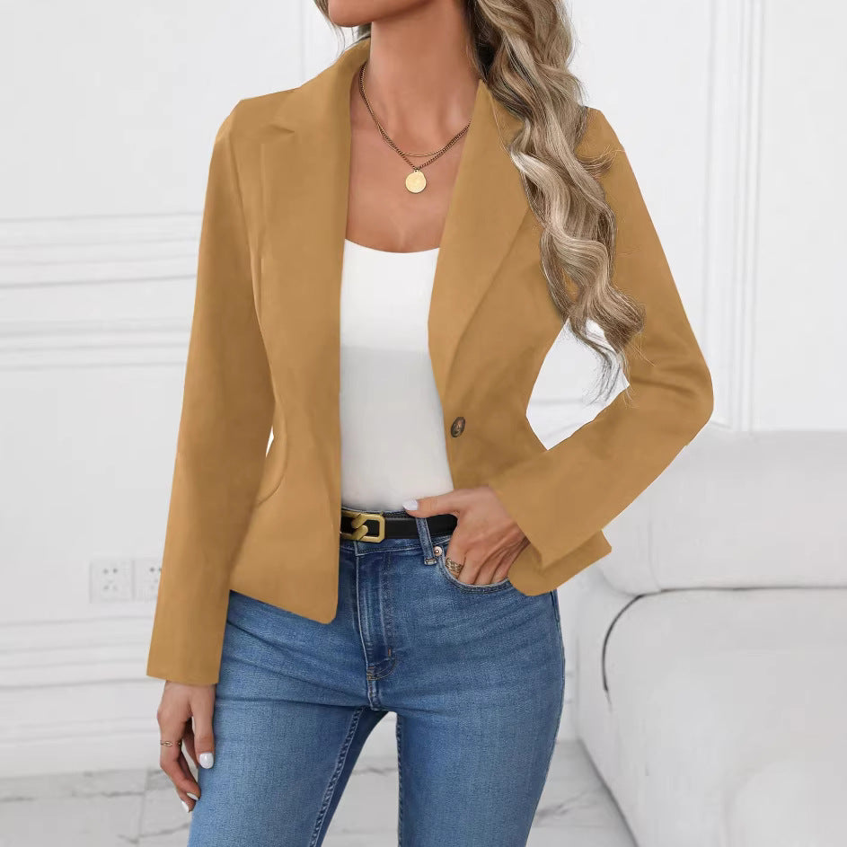 Women's Slim Fit Solid Color Blazer Long Sleeve Jacket - Image 5