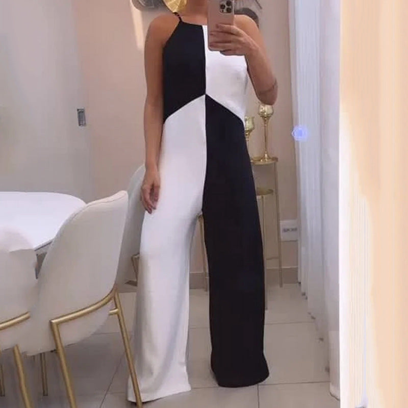 Women's Modern Color Block Wide-Leg Jumpsuit Sleeveless Casual