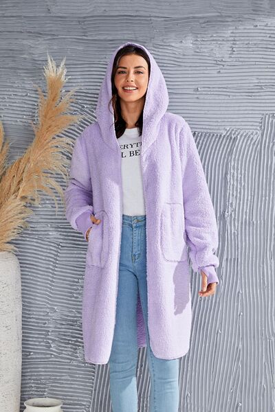 Red Hooded Teddy Bear Jacket with Thumbholes Cozy Outerwear