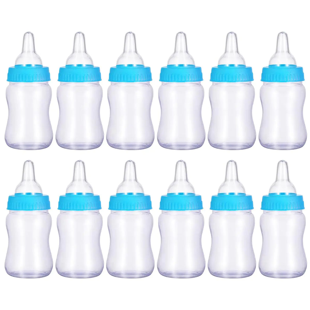 NUOBESTY 12PCS Feeding Bottle Feed & Soothe Set Candy Bottle Mini Practical Pacifier Creative Blue Juice Bottle with Pacifier for Baby Doll(10.5x4x4cm)