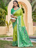 Elegant light green Pochampally silk saree with matching blouse fabric