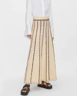 Women's Striped Knit Maxi Skirt with Fringed Hem Details - Image 14