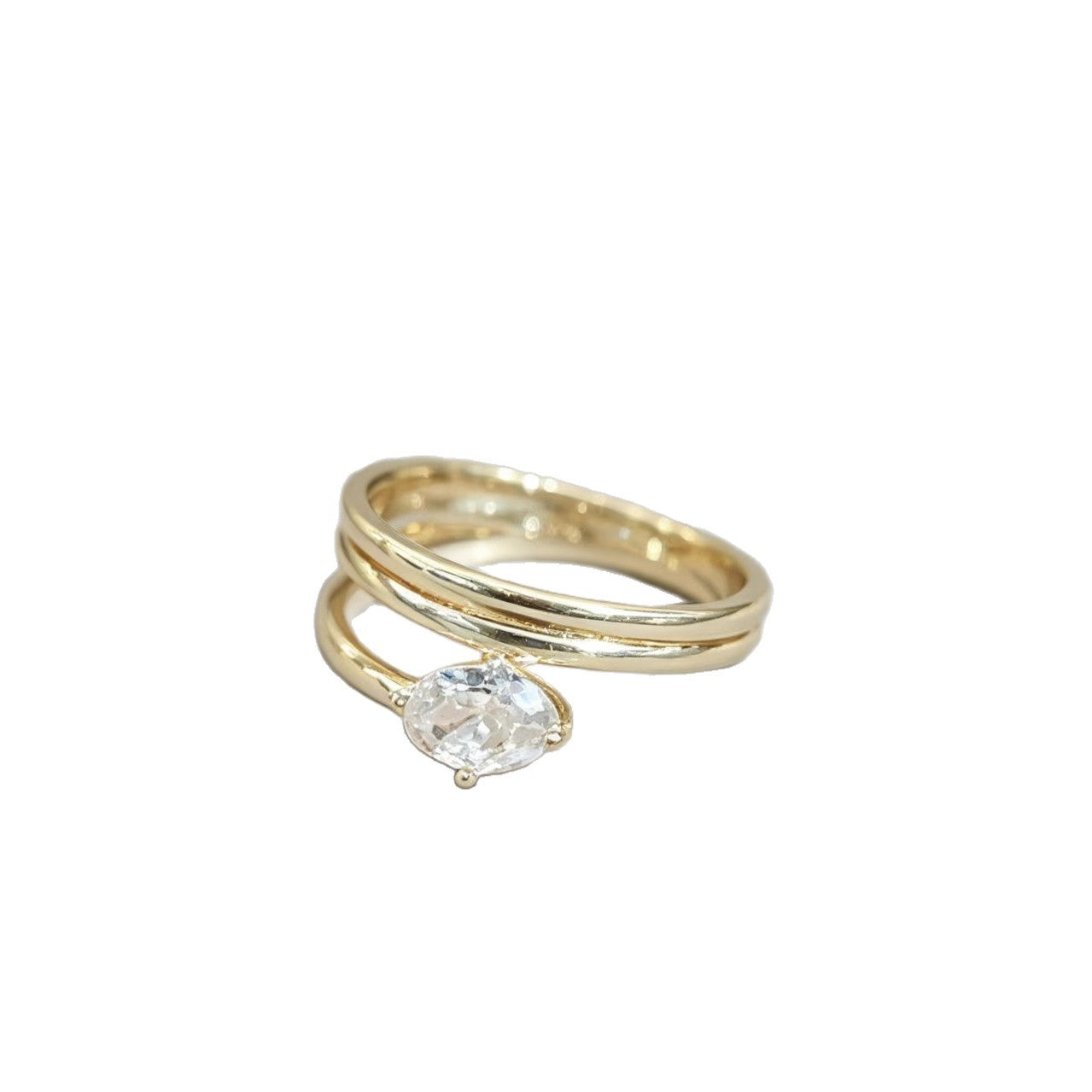 Gold Asymmetrical Zircon Geometric Ring for Women