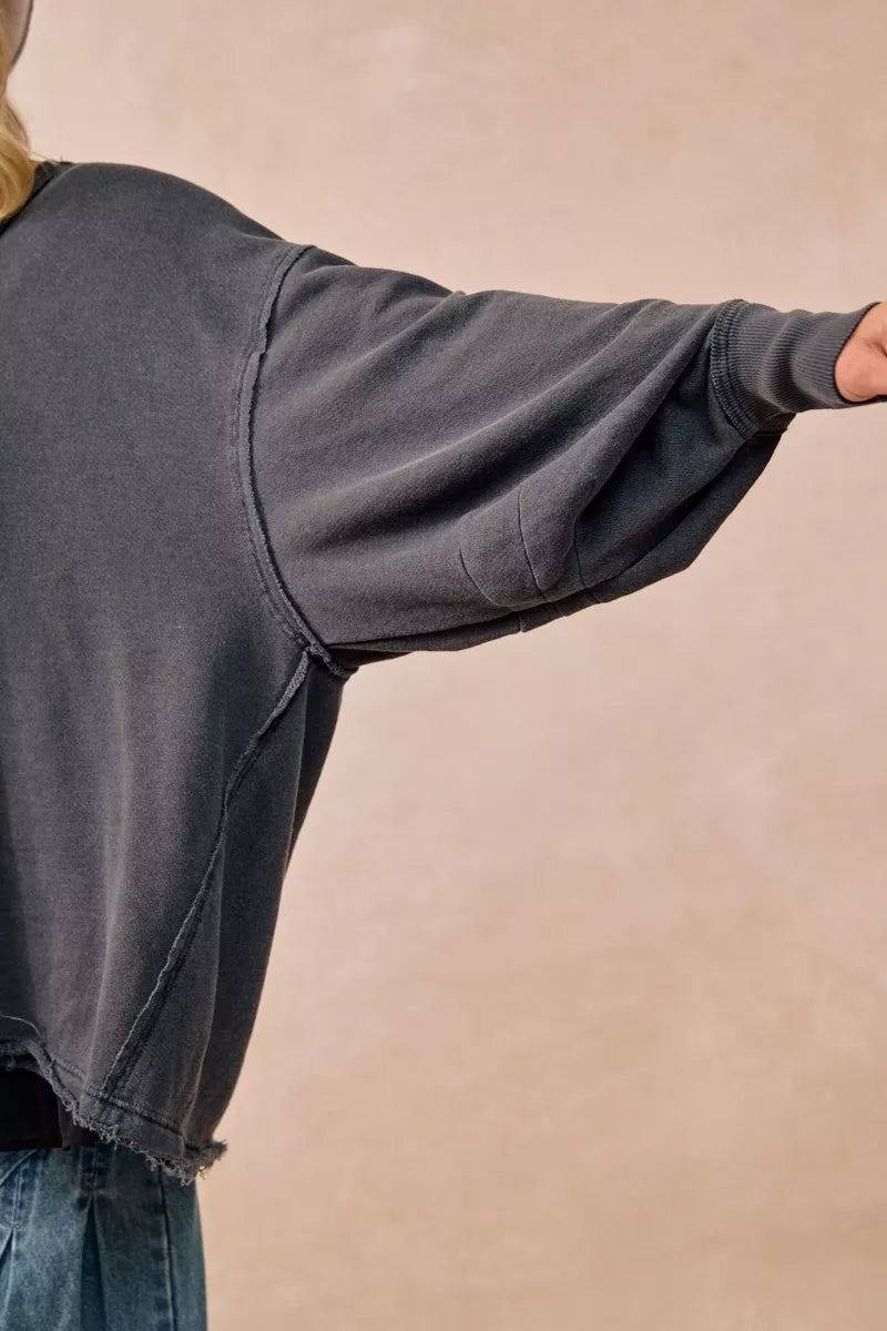 Mineral Washed French Terry Oversized Sweatshirt in Ash