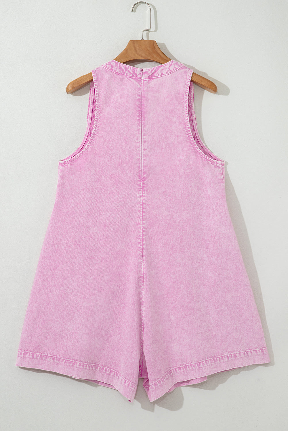 Mineral Wash Pleated Bust V-Neck Denim Romper